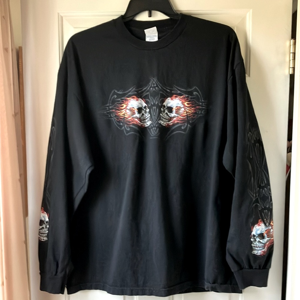 AAA Men’s Graphic Skull Long Sleeve Cotton Shirt Black Size 2XL